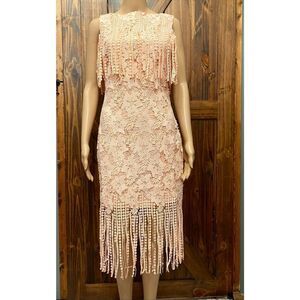 Studio Lace Fringe Cocktail Dress Peach Women’s Sz EU36 USA Sz 4 NWT $185 MSRP